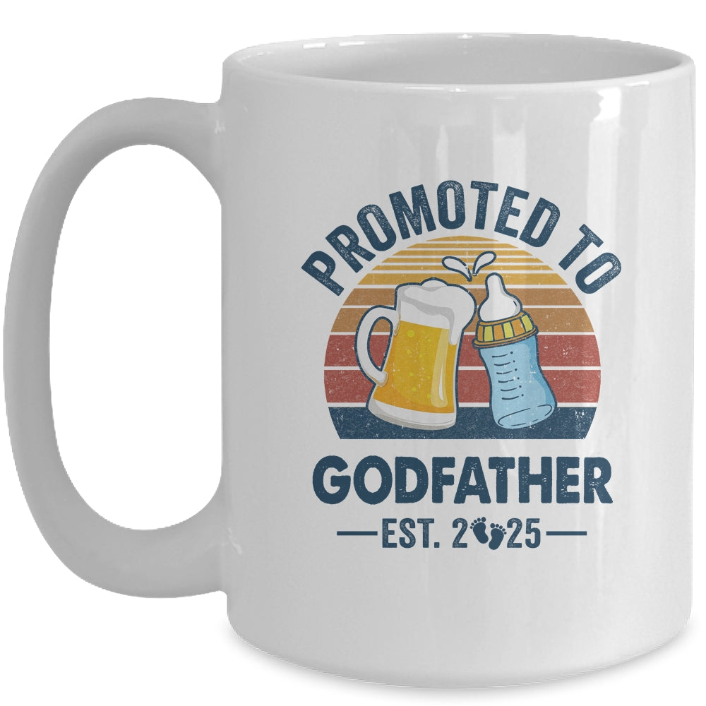 Promoted To Godfather Est 2025 First Time Fathers Day Retro Mug | siriusteestore