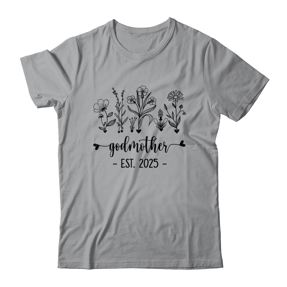 Promoted To Godmother Est 2025 Pregnancy Announcement Flower Shirt & Tank Top | siriusteestore