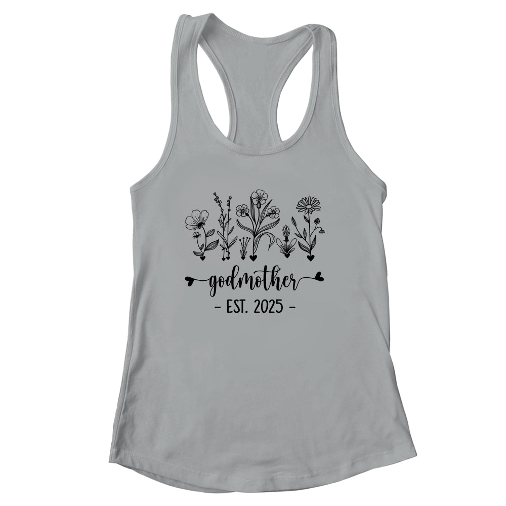 Promoted To Godmother Est 2025 Pregnancy Announcement Flower Shirt & Tank Top | siriusteestore