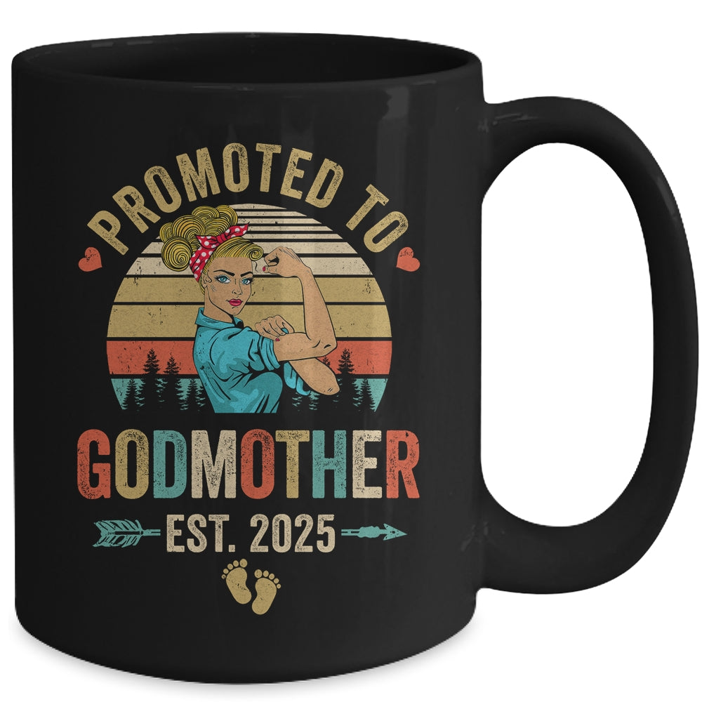 Promoted To Godmother Est 2025 Retro First Time Aunt Mug | siriusteestore