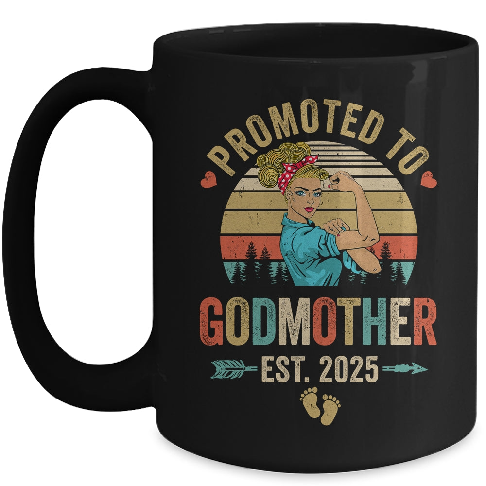 Promoted To Godmother Est 2025 Retro First Time Aunt Mug | siriusteestore