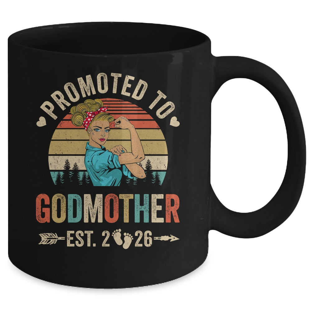 Promoted To Godmother Est 2026 Retro First Time Aunt Mug | siriusteestore