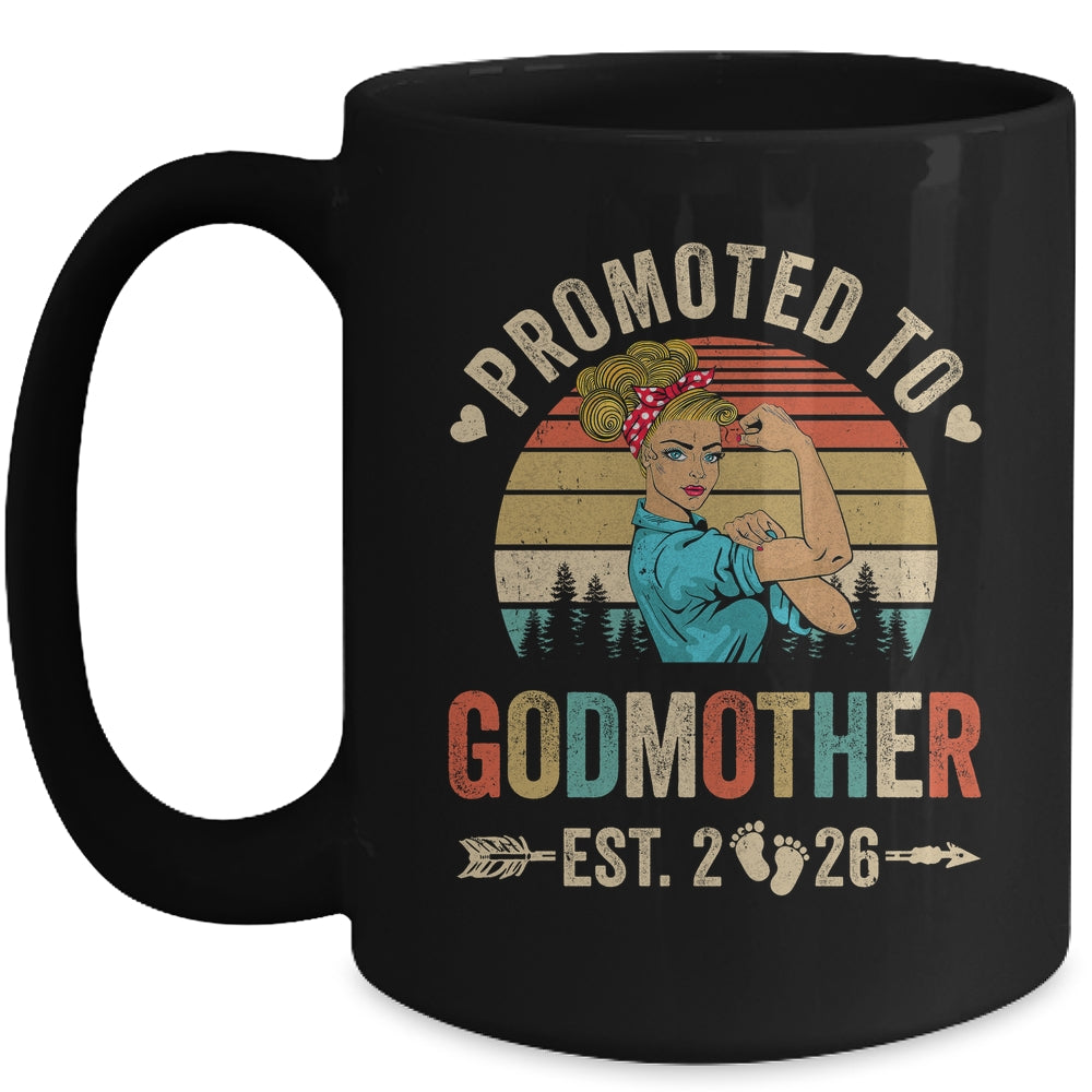Promoted To Godmother Est 2026 Retro First Time Aunt Mug | siriusteestore
