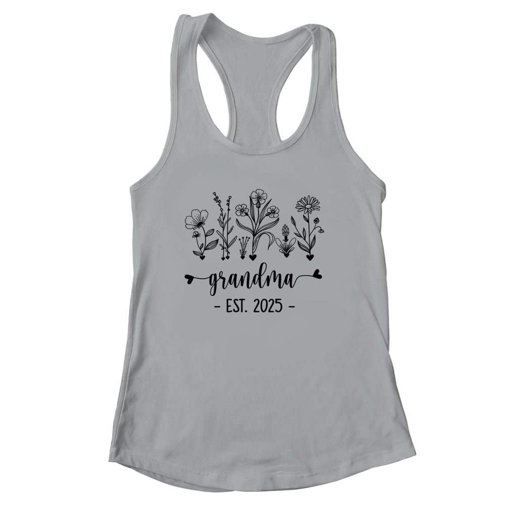 Promoted To Grandma Est 2025 Pregnancy Announcement Flower Shirt & Tank Top | siriusteestore
