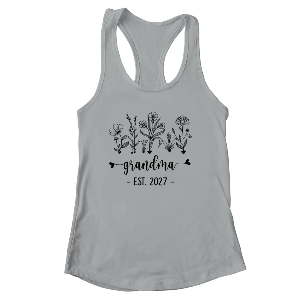 Promoted To Grandma Est 2027 Pregnancy Announcement Flower Shirt & Tank Top | siriusteestore