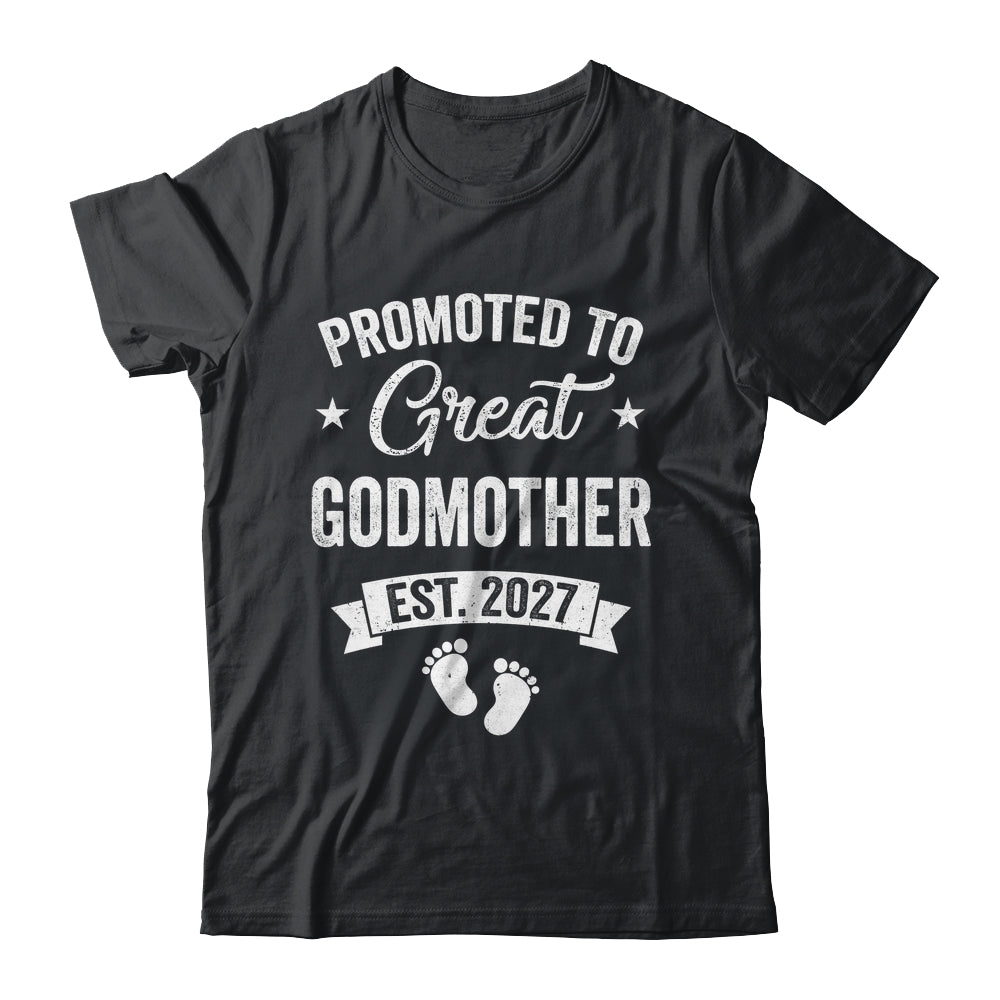 Promoted To Great Godmother Est 2027 Pregnancy Announcement Shirt & Tank Top | siriusteestore