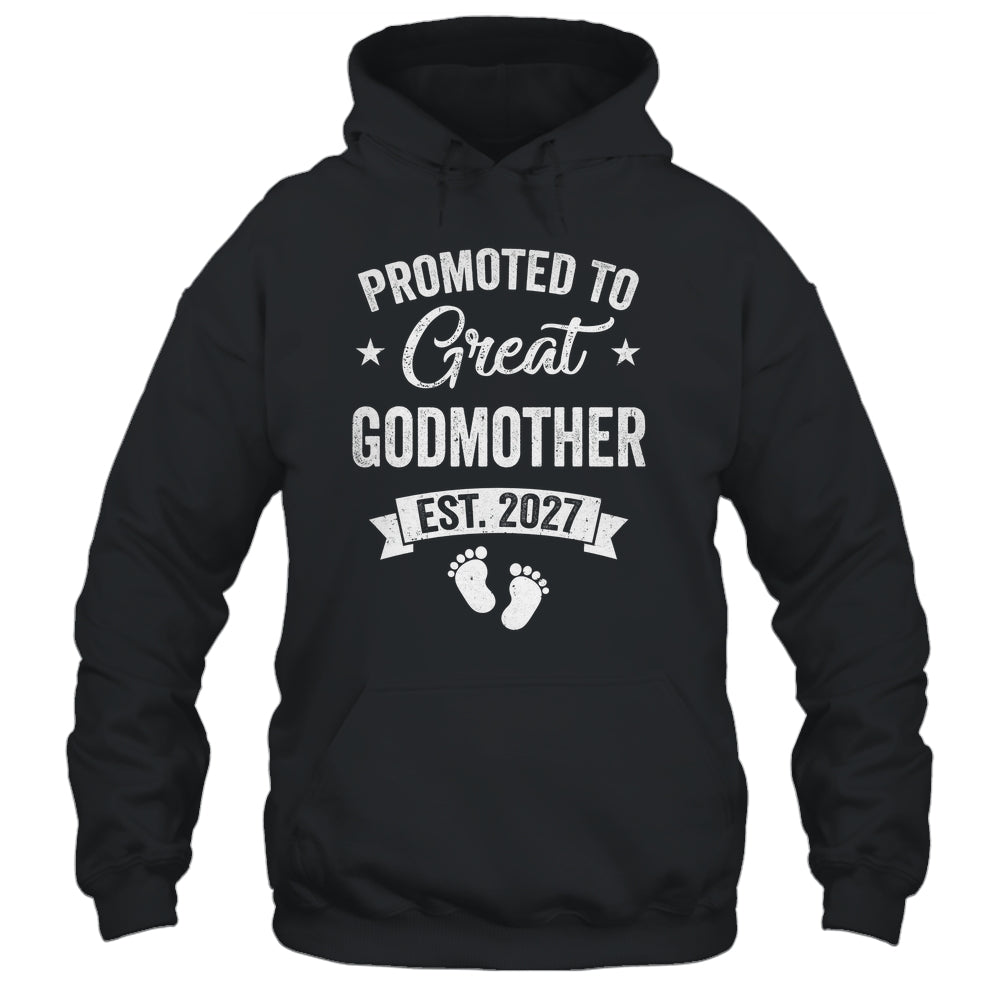 Promoted To Great Godmother Est 2027 Pregnancy Announcement Shirt & Tank Top | siriusteestore