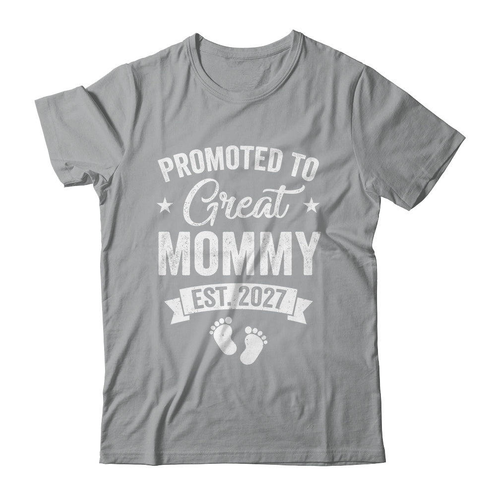 Promoted To Great Mommy Est 2027 Pregnancy Announcement Shirt & Tank Top | siriusteestore