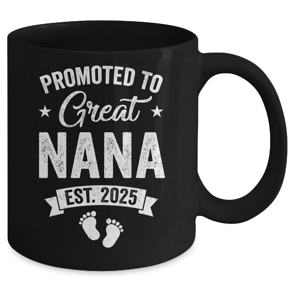 Promoted To Great Nana Est 2025 Pregnancy Announcement Mug | siriusteestore