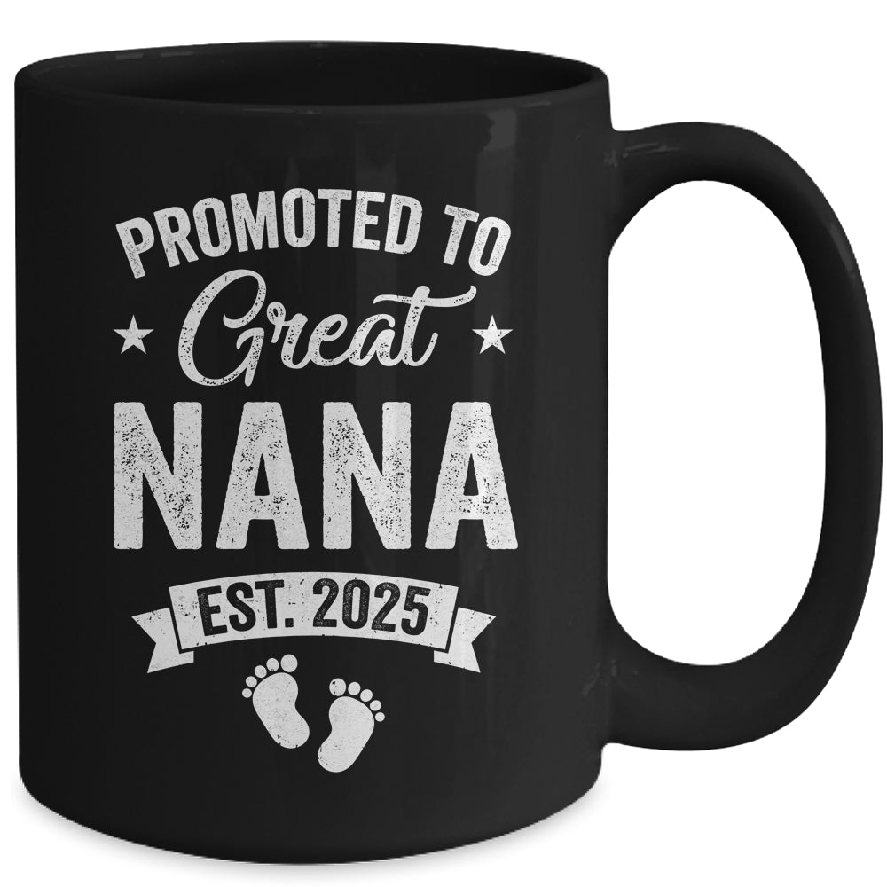 Promoted To Great Nana Est 2025 Pregnancy Announcement Mug | siriusteestore