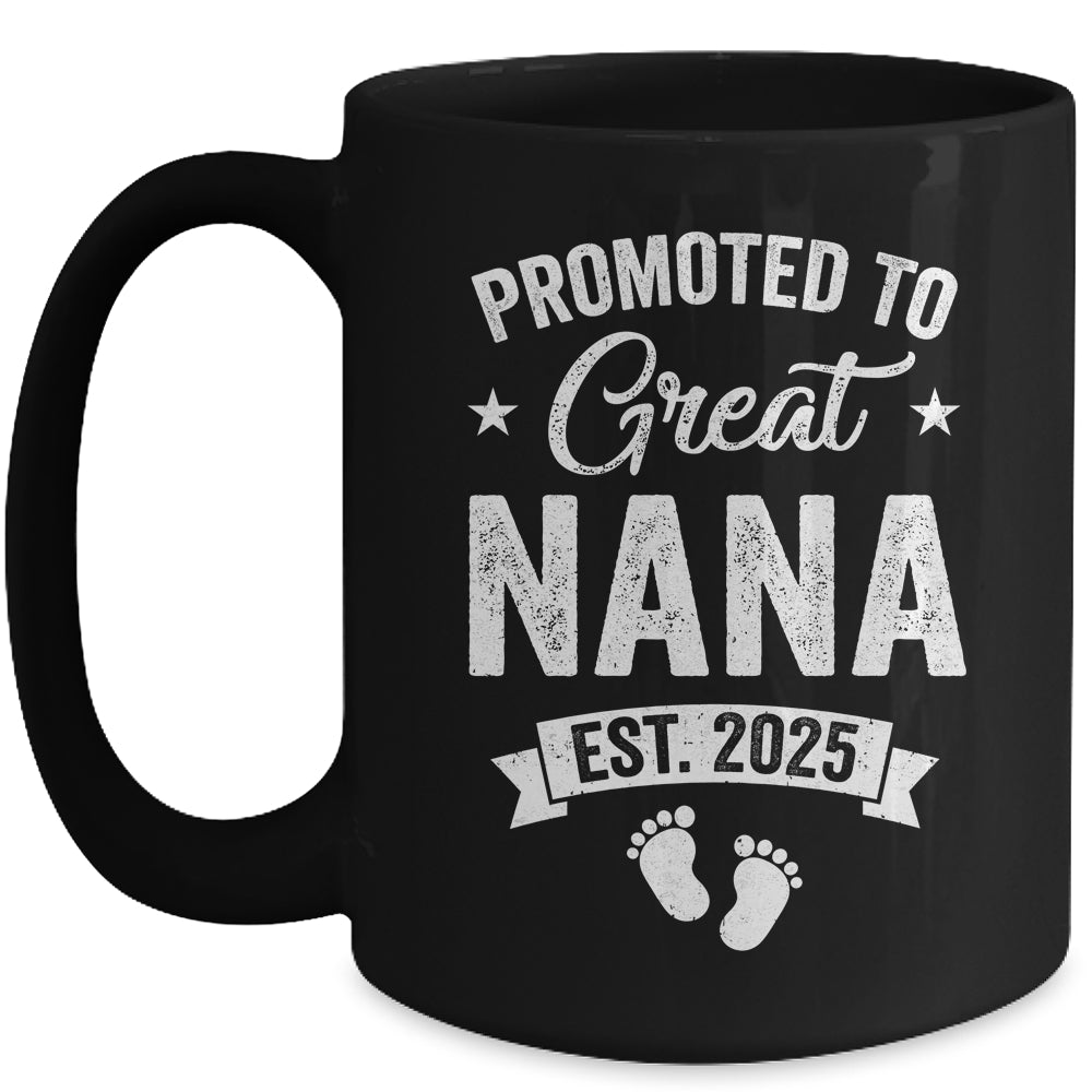 Promoted To Great Nana Est 2025 Pregnancy Announcement Mug | siriusteestore