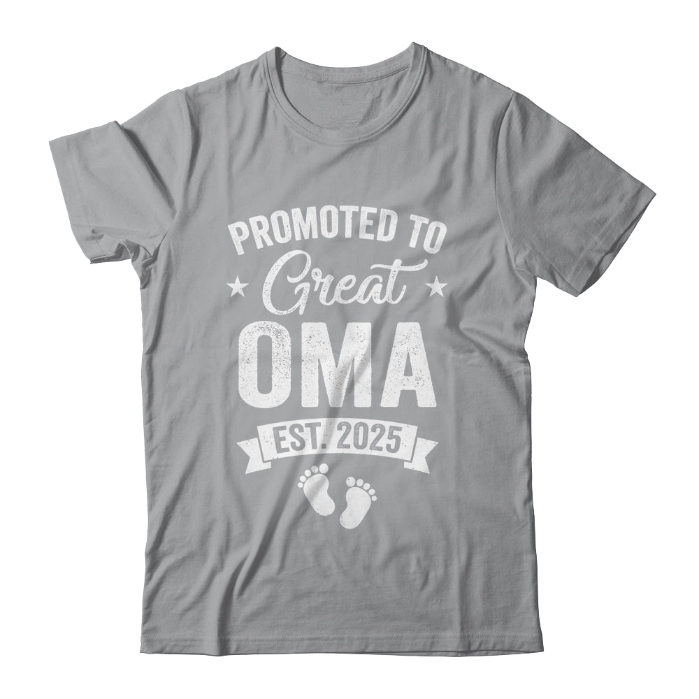 Promoted To Great Oma Est 2025 Pregnancy Announcement Shirt & Tank Top | siriusteestore