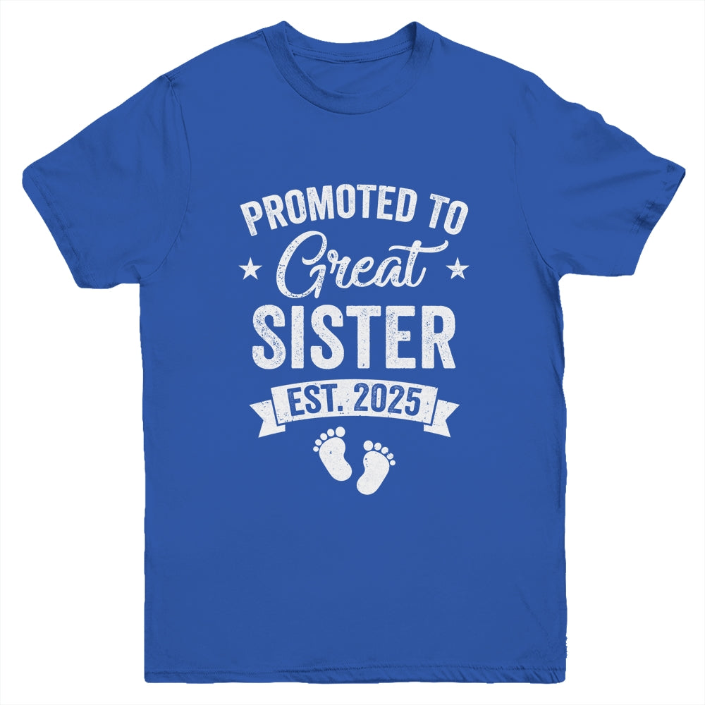Promoted To Great Sister Est 2025 Pregnancy Announcement Youth Shirt | siriusteestore
