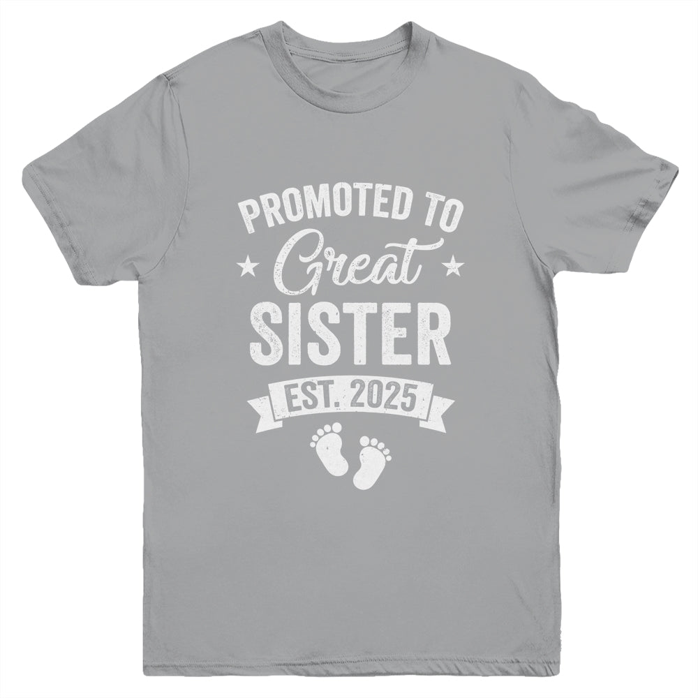 Promoted To Great Sister Est 2025 Pregnancy Announcement Youth Shirt | siriusteestore