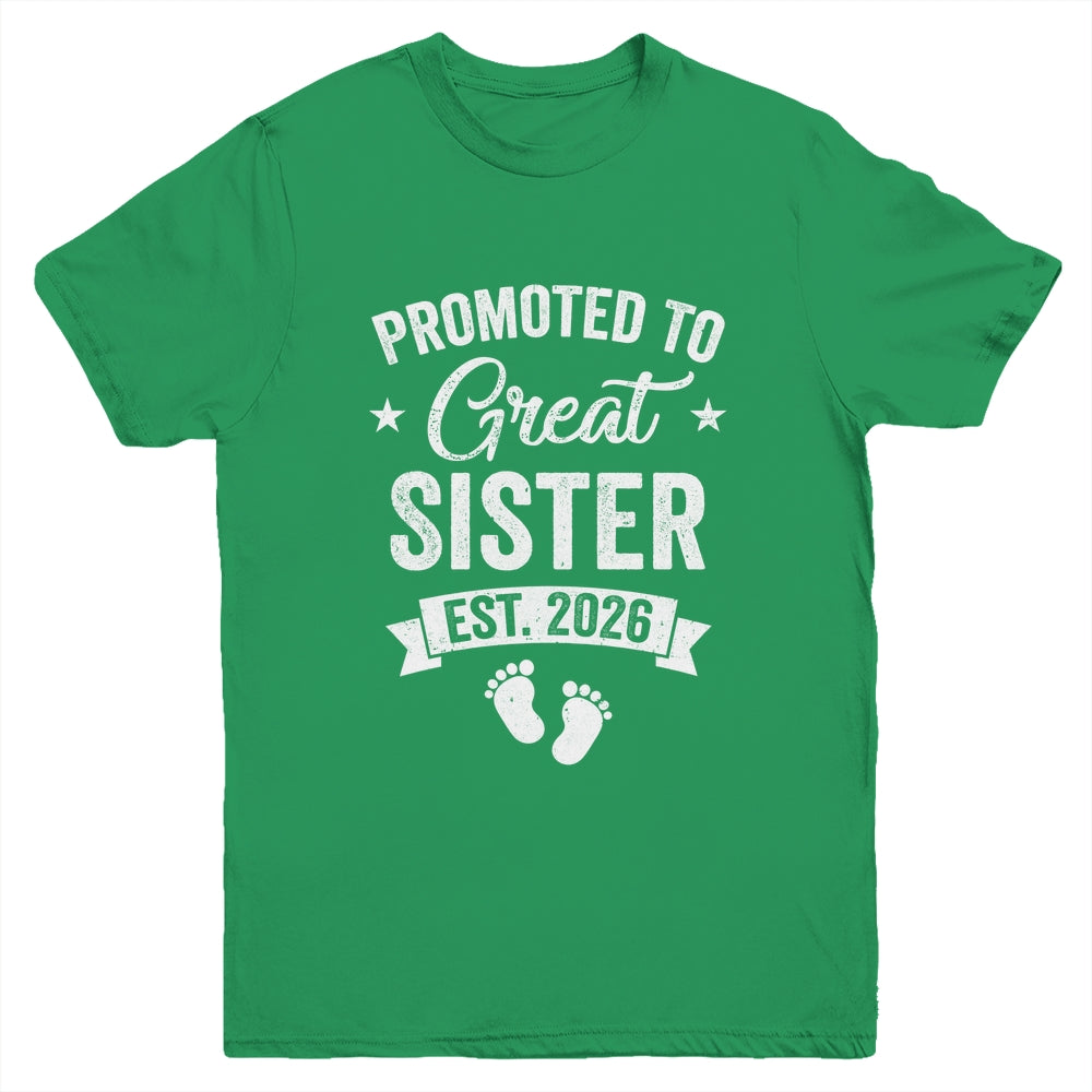 Promoted To Great Sister Est 2026 Pregnancy Announcement Youth Shirt | siriusteestore