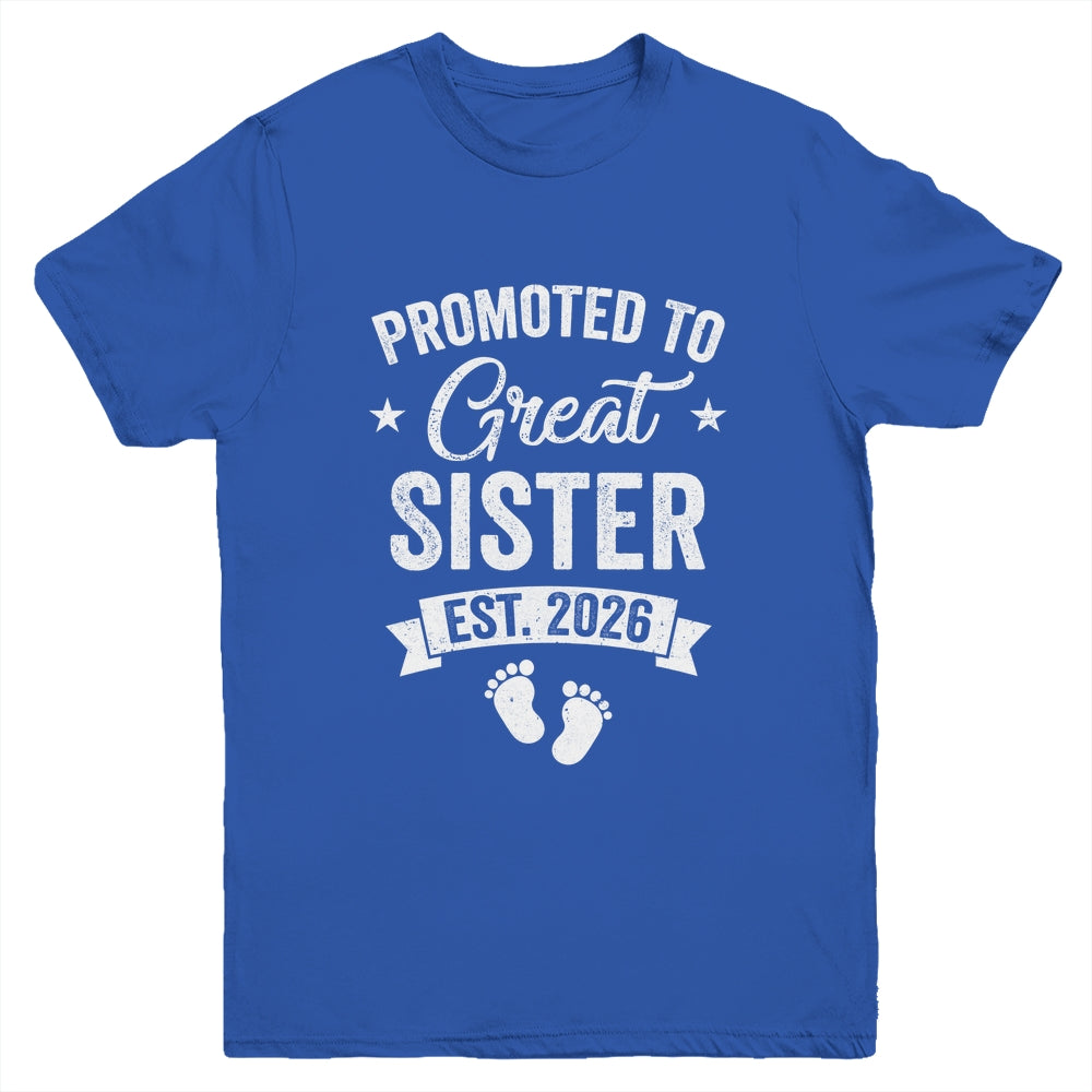 Promoted To Great Sister Est 2026 Pregnancy Announcement Youth Shirt | siriusteestore