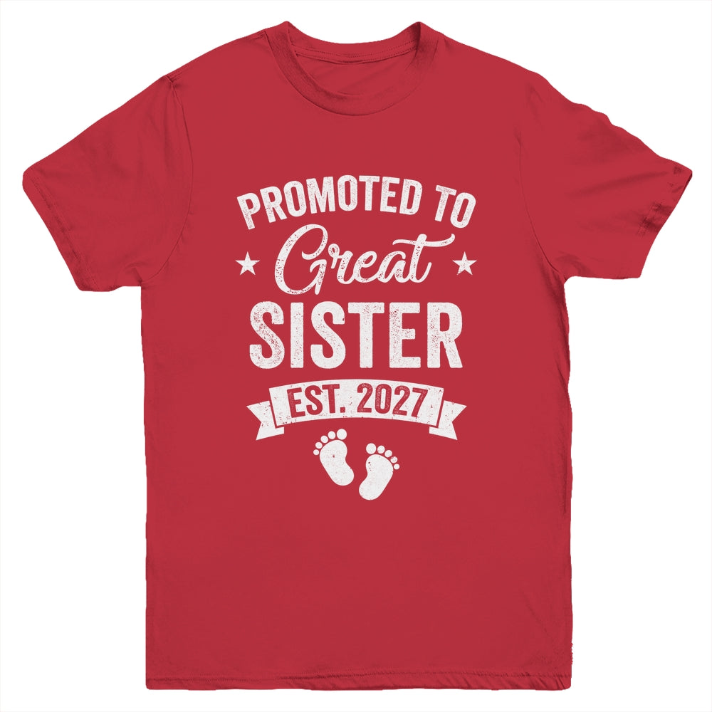 Promoted To Great Sister Est 2027 Pregnancy Announcement Youth Shirt | siriusteestore
