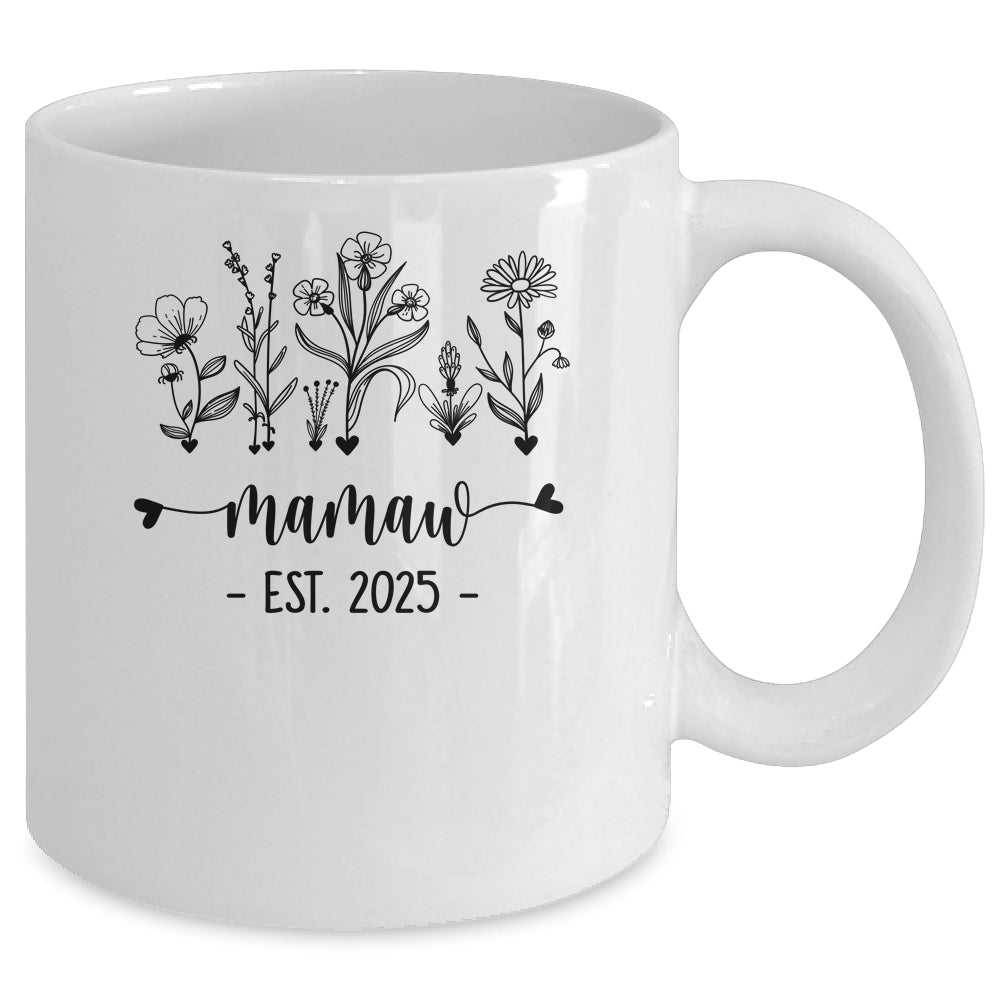 Promoted To Mamaw Est 2025 Pregnancy Announcement Flower Mug | siriusteestore