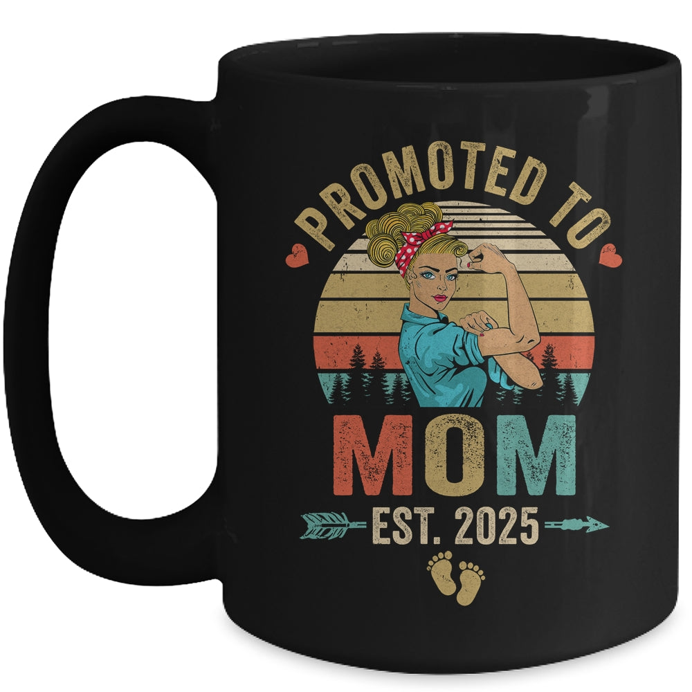 Promoted To Mom Est 2025 Retro First Time Mom Mug | siriusteestore