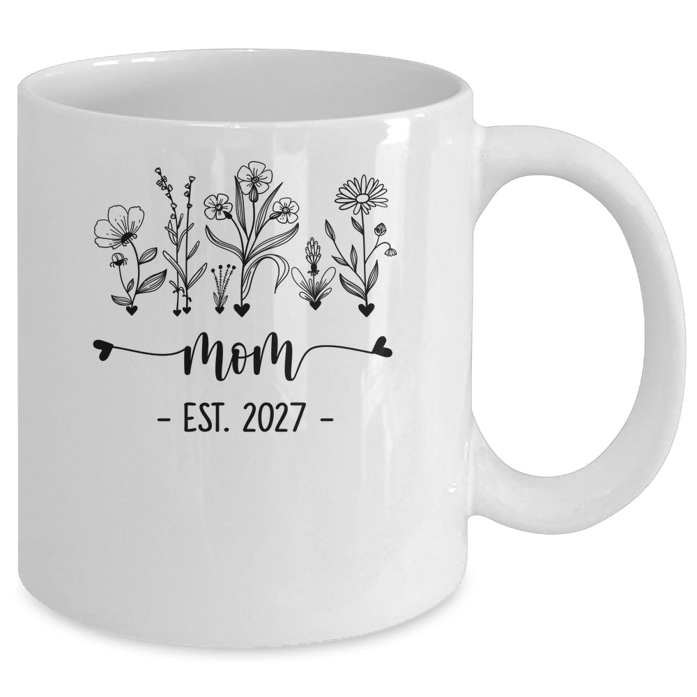 Promoted To Mom Est 2027 Pregnancy Announcement Flower Mug | siriusteestore