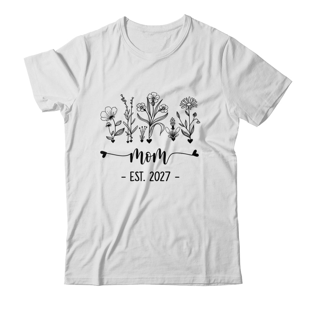 Promoted To Mom Est 2027 Pregnancy Announcement Flower Shirt & Tank Top | siriusteestore