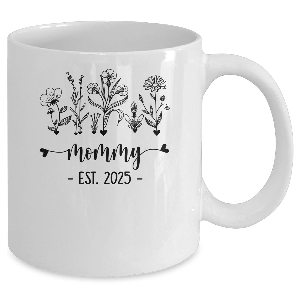Promoted To Mommy Est 2025 Pregnancy Announcement Flower Mug | siriusteestore