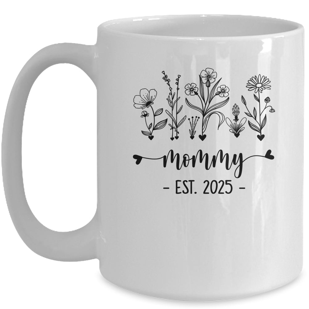 Promoted To Mommy Est 2025 Pregnancy Announcement Flower Mug | siriusteestore