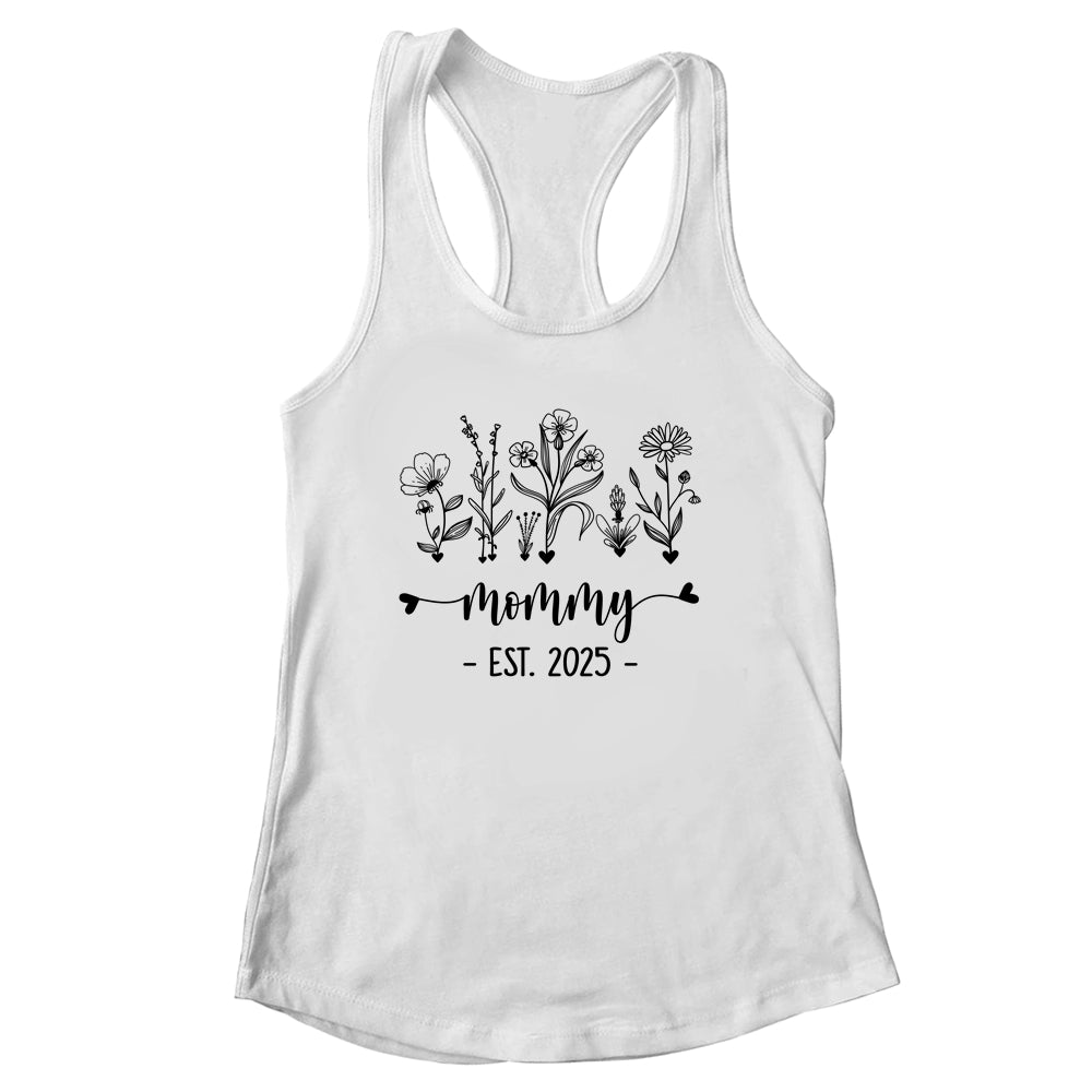 Promoted To Mommy Est 2025 Pregnancy Announcement Flower Shirt & Tank Top | siriusteestore
