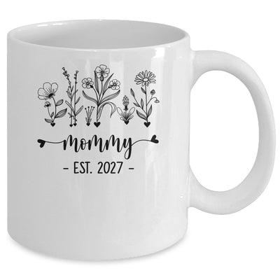Promoted To Mommy Est 2027 Pregnancy Announcement Flower Mug | siriusteestore