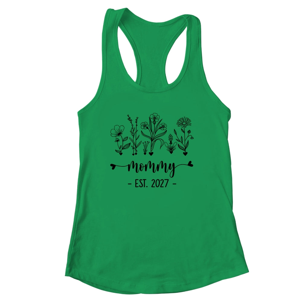 Promoted To Mommy Est 2027 Pregnancy Announcement Flower Shirt & Tank Top | siriusteestore
