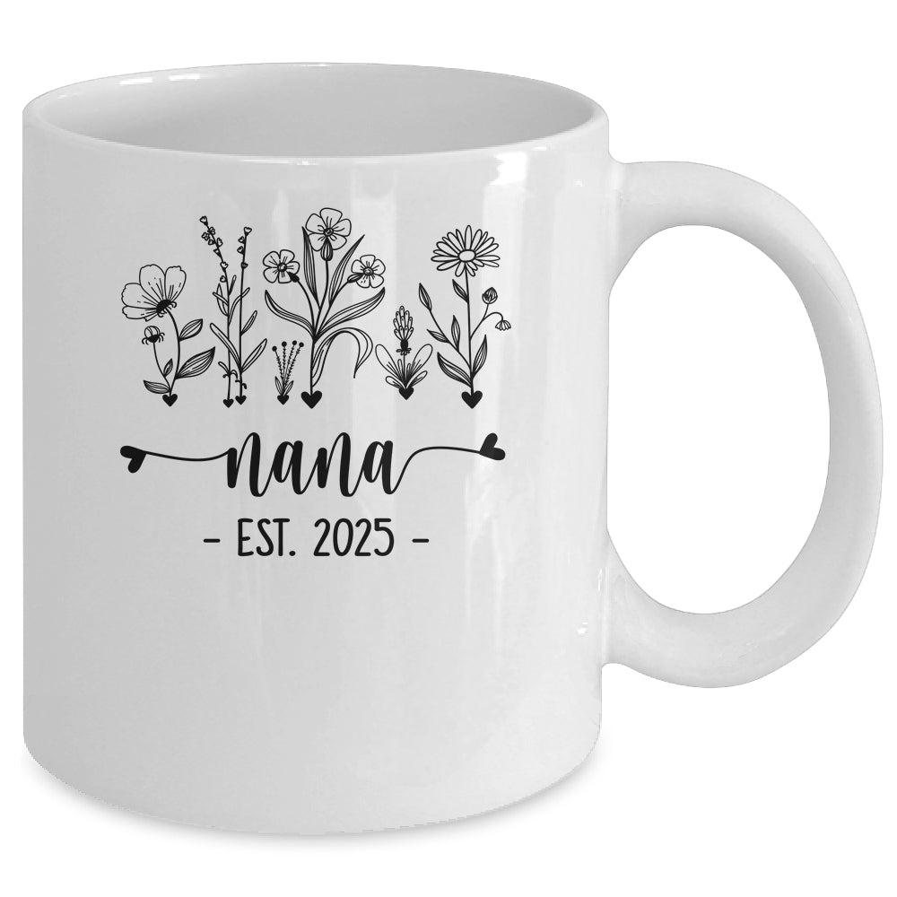 Promoted To Nana Est 2025 Pregnancy Announcement Flower Mug | siriusteestore
