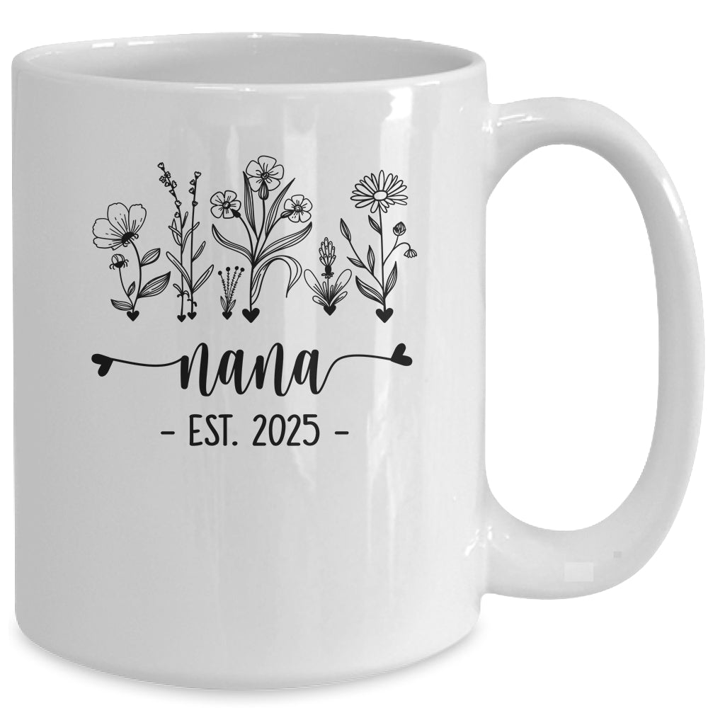 Promoted To Nana Est 2025 Pregnancy Announcement Flower Mug | siriusteestore