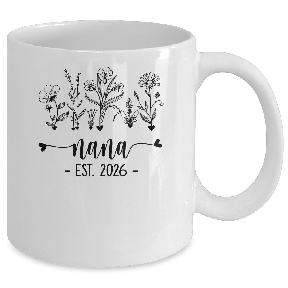 Promoted To Nana Est 2026 Pregnancy Announcement Flower Mug | siriusteestore