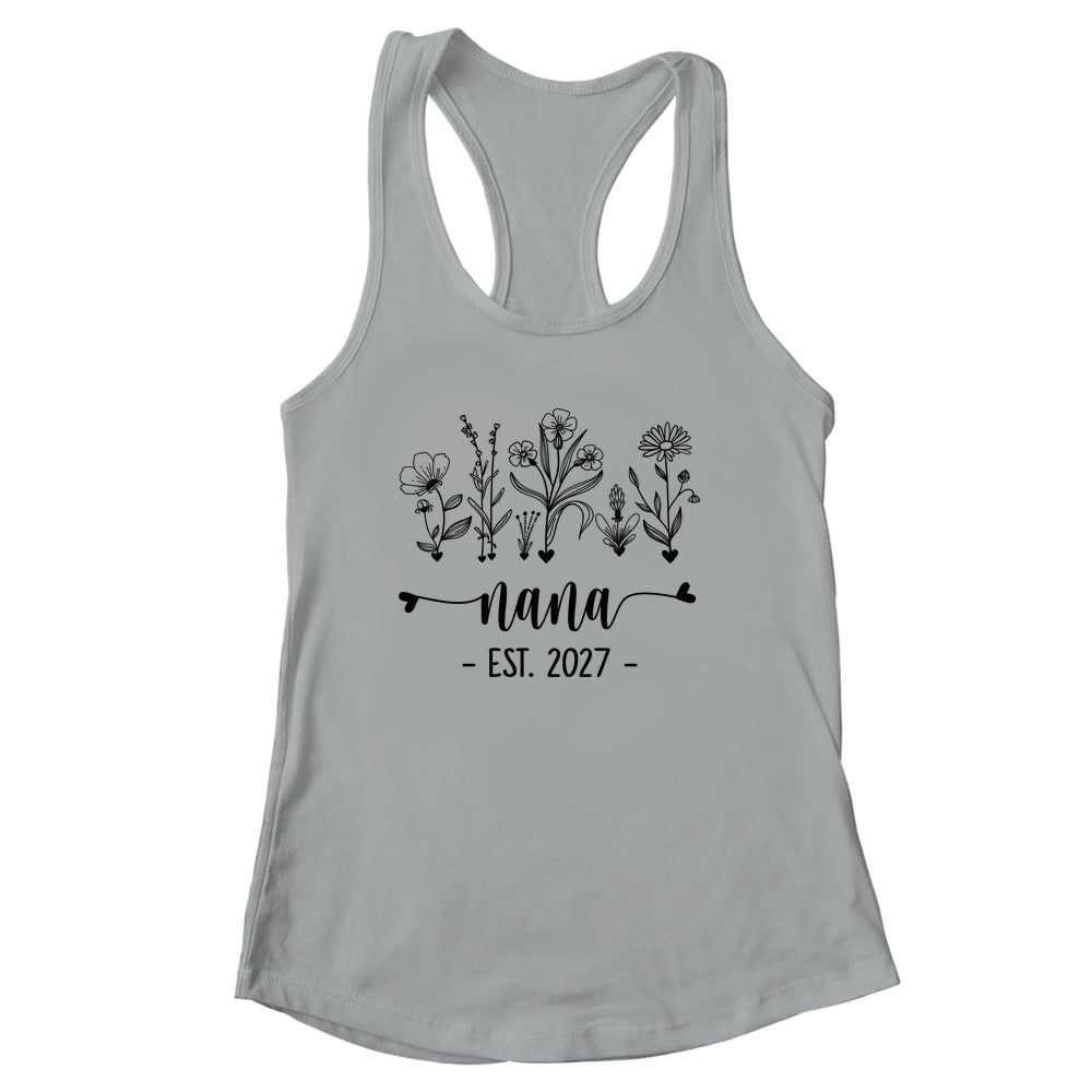 Promoted To Nana Est 2027 Pregnancy Announcement Flower Shirt & Tank Top | siriusteestore