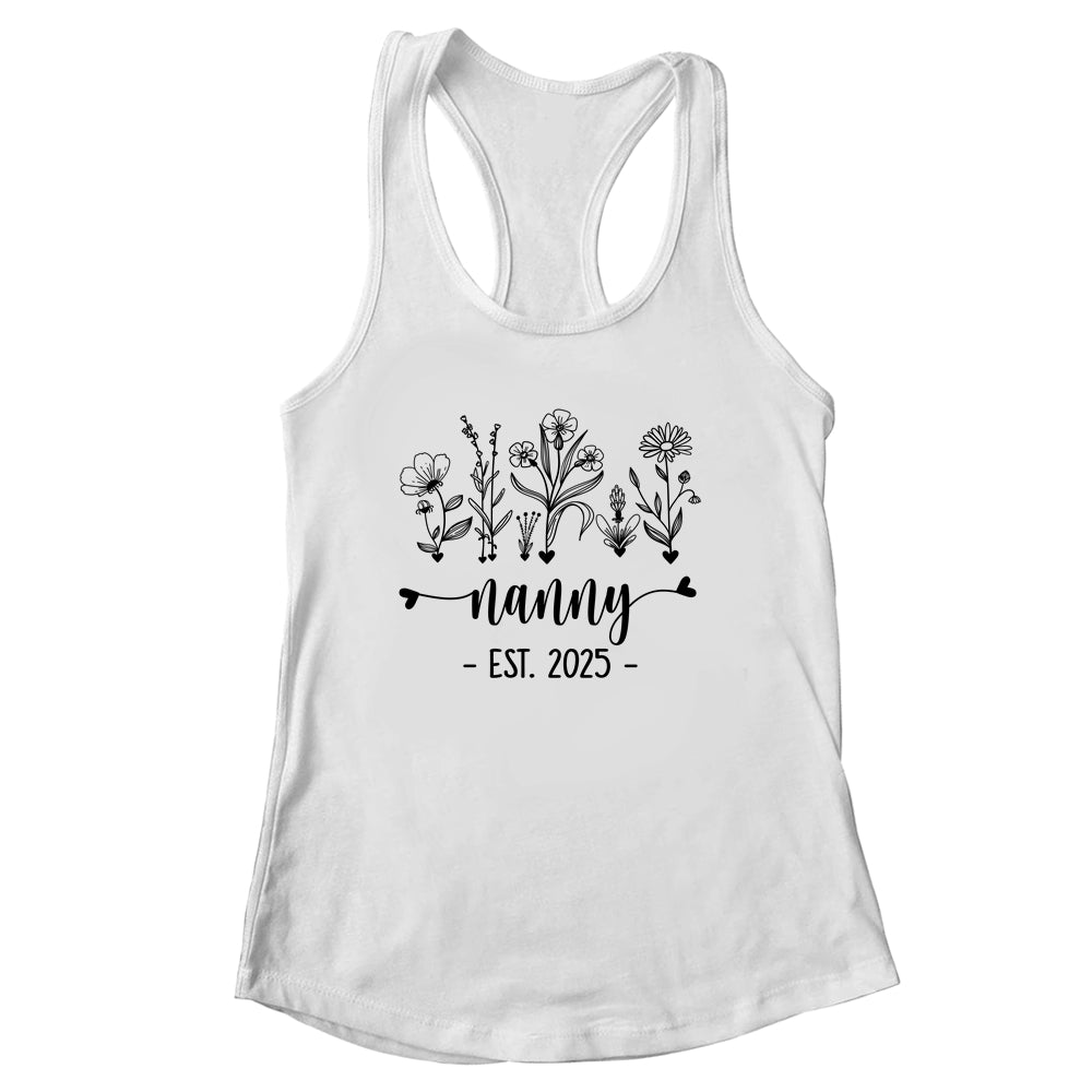 Promoted To Nanny Est 2025 Pregnancy Announcement Flower Shirt & Tank Top | siriusteestore