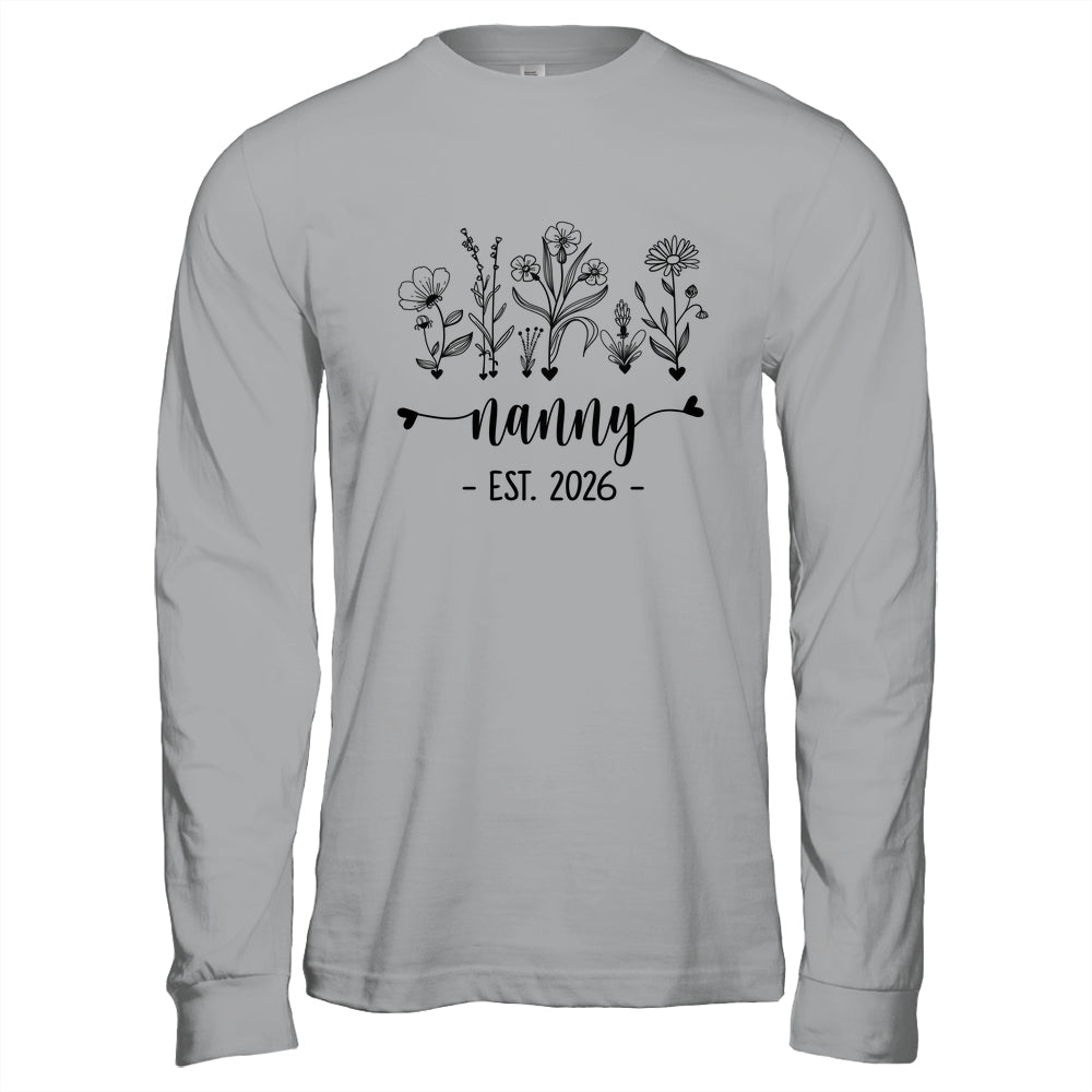 Promoted To Nanny Est 2026 Pregnancy Announcement Flower Shirt & Hoodie | siriusteestore