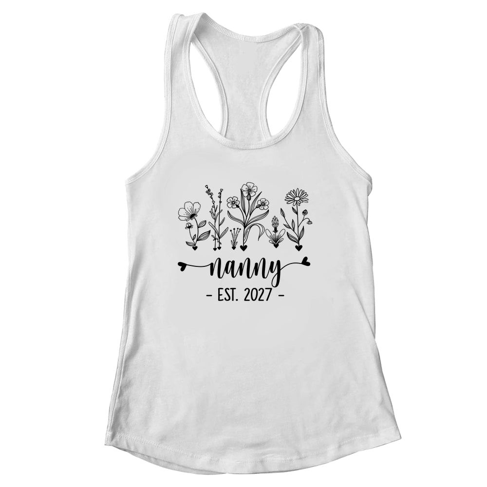 Promoted To Nanny Est 2027 Pregnancy Announcement Flower Shirt & Tank Top | siriusteestore
