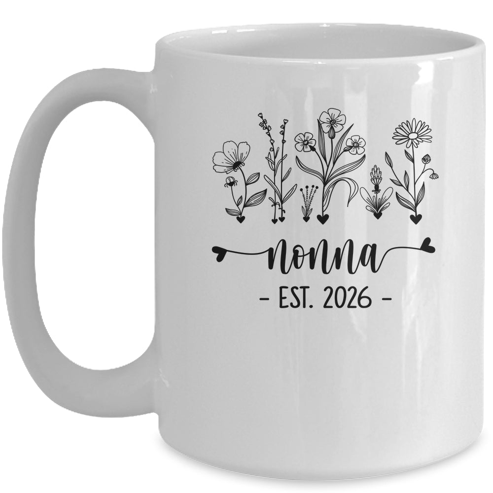 Promoted To Nonna Est 2026 Pregnancy Announcement Flower Mug | siriusteestore