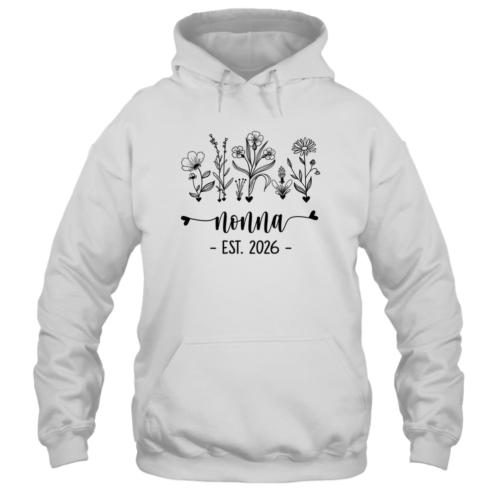 Promoted To Nonna Est 2026 Pregnancy Announcement Flower Shirt & Hoodie | siriusteestore