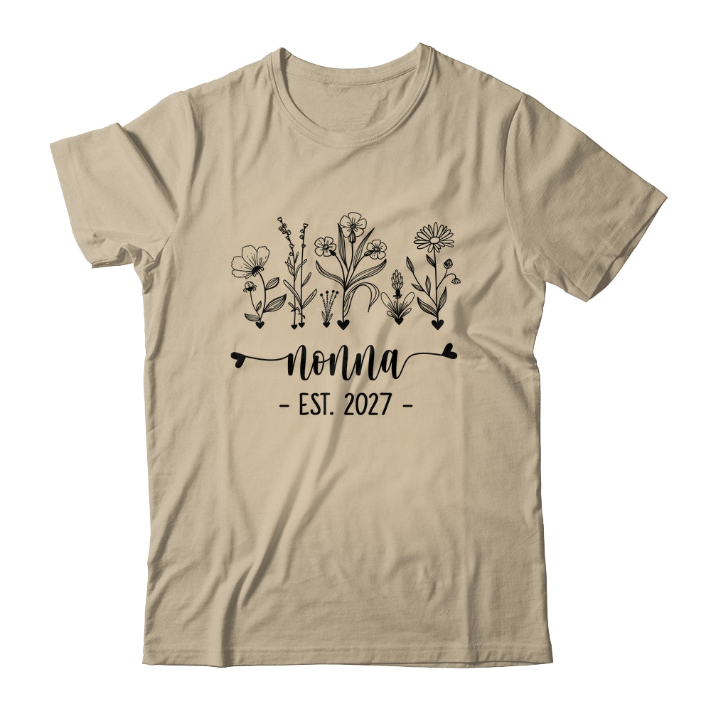Promoted To Nonna Est 2027 Pregnancy Announcement Flower Shirt & Tank Top | siriusteestore