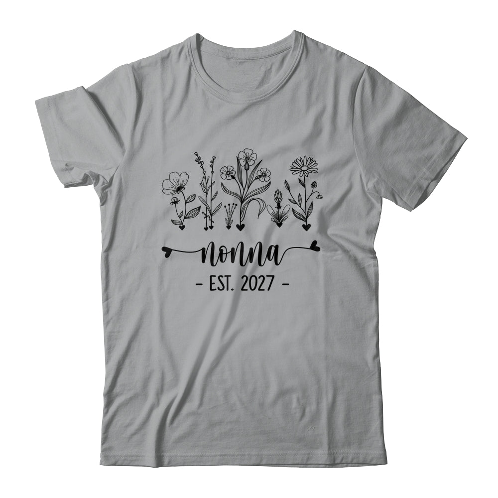 Promoted To Nonna Est 2027 Pregnancy Announcement Flower Shirt & Tank Top | siriusteestore