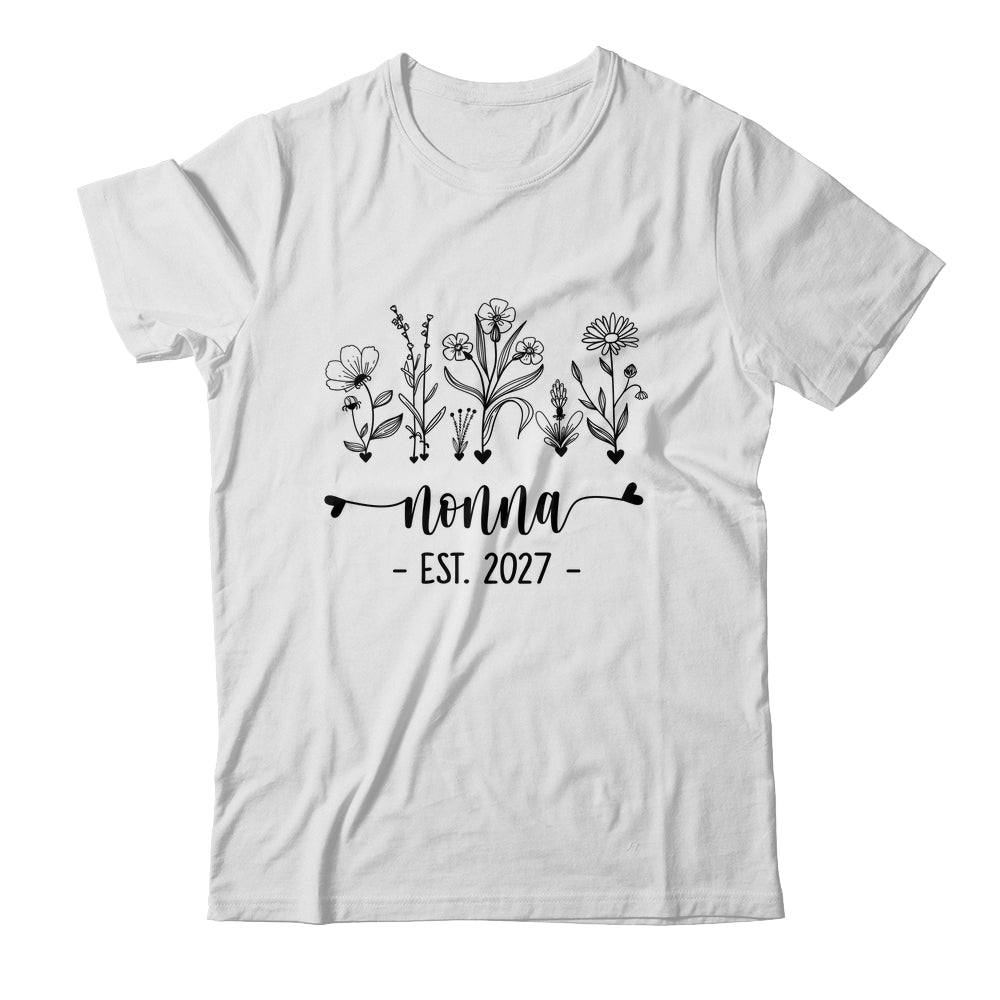 Promoted To Nonna Est 2027 Pregnancy Announcement Flower Shirt & Tank Top | siriusteestore