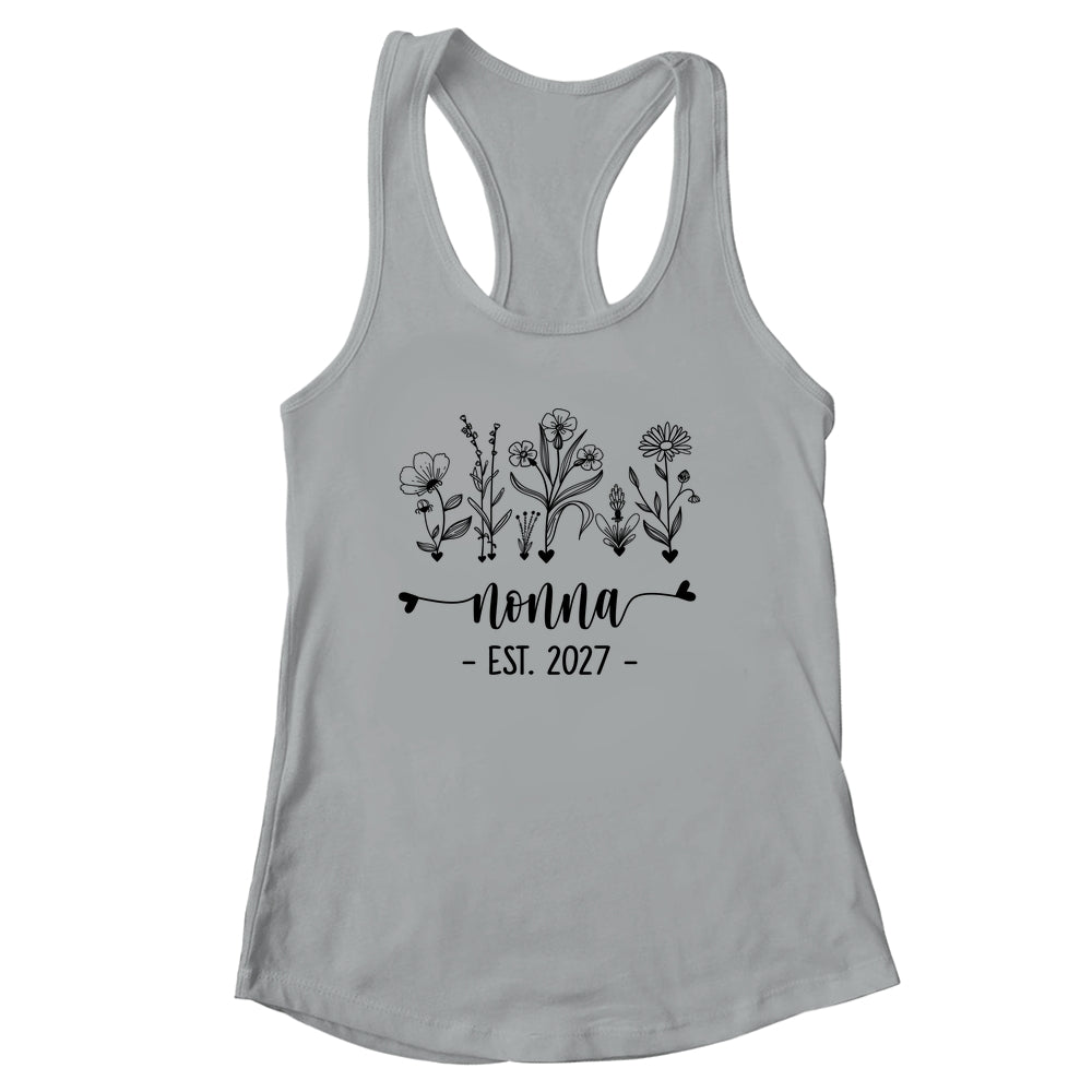 Promoted To Nonna Est 2027 Pregnancy Announcement Flower Shirt & Tank Top | siriusteestore