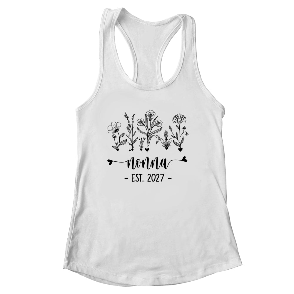 Promoted To Nonna Est 2027 Pregnancy Announcement Flower Shirt & Tank Top | siriusteestore