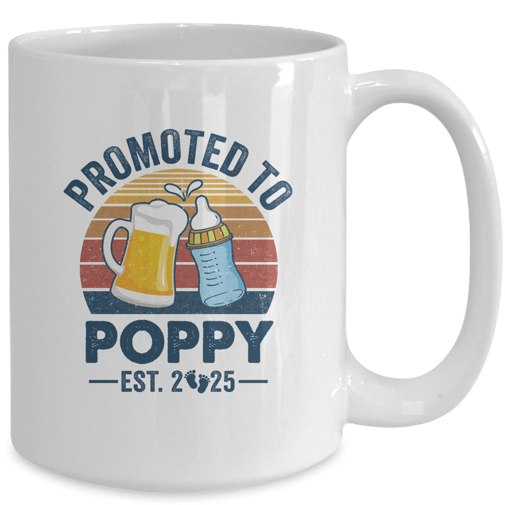 Promoted To Poppy Est 2025 First Time Fathers Day Vintage Mug | siriusteestore