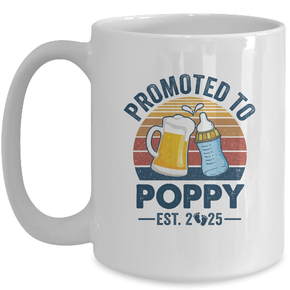 Promoted To Poppy Est 2025 First Time Fathers Day Vintage Mug | siriusteestore