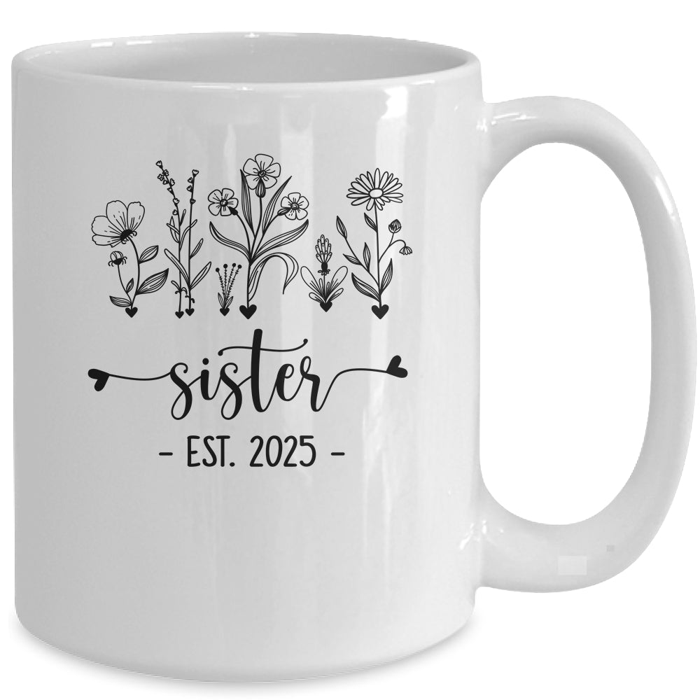 Promoted To Sister Est 2025 Pregnancy Announcement Flower Mug | siriusteestore