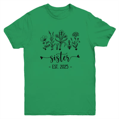 Promoted To Sister Est 2025 Pregnancy Announcement Flower Youth Shirt | siriusteestore