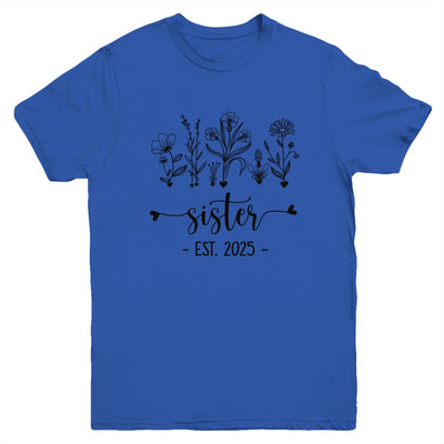 Promoted To Sister Est 2025 Pregnancy Announcement Flower Youth Shirt | siriusteestore
