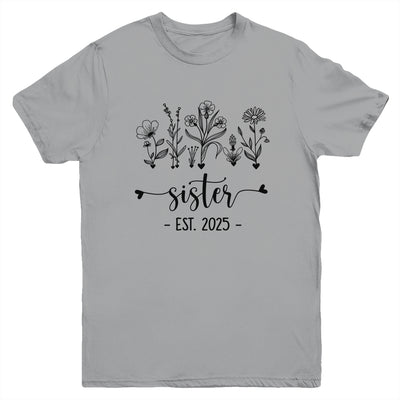 Promoted To Sister Est 2025 Pregnancy Announcement Flower Youth Shirt | siriusteestore
